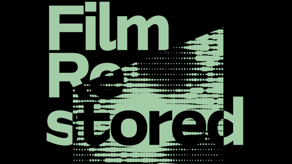 Logo of the Film Restored festival in black and light green.