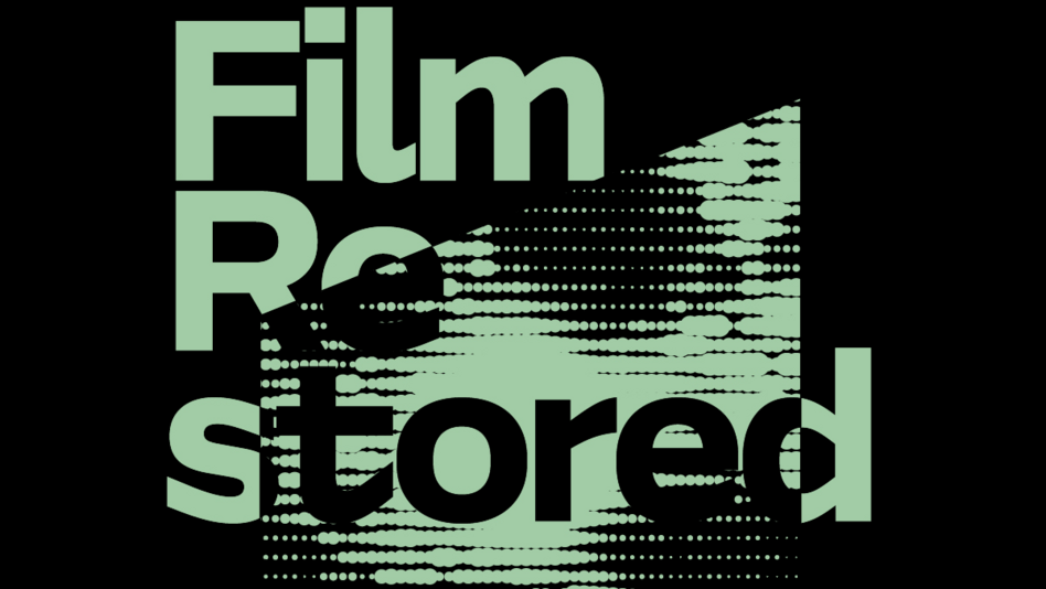 Logo of the Film Restored festival in black and light green.