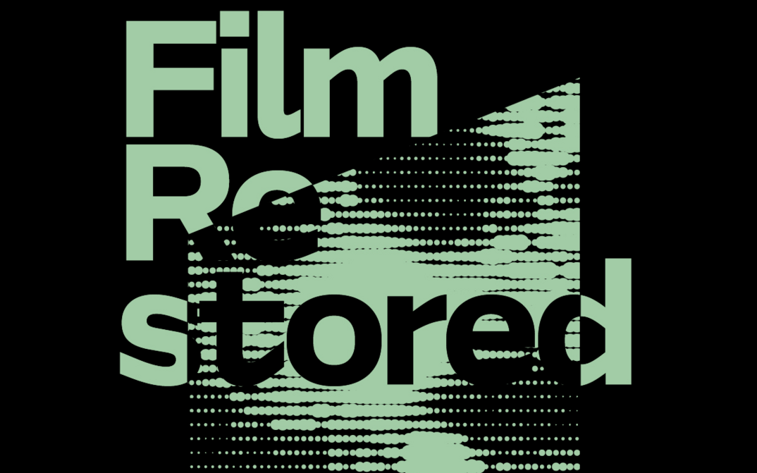 Logo of the Film Restored festival in black and light green.