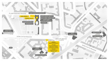 City map of Berlin-Wedding with the silent green and other cultural institutions. 