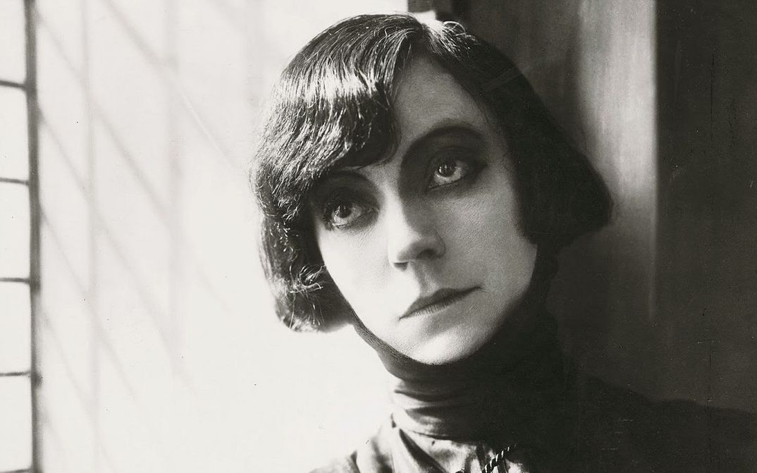 Film still from HAMLET. Close up of Asta Nielsen as Hamlet.