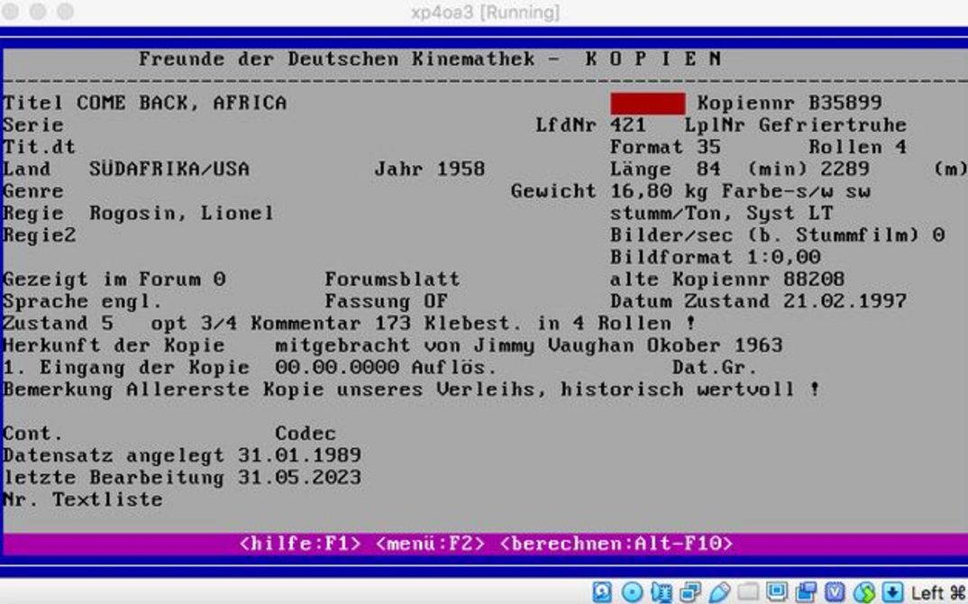 View of an old database.