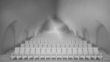 Visualization of the future cinema auditorium, view of the rows of seats.